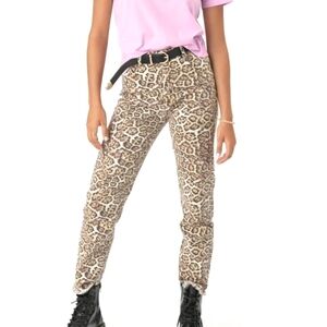 Adika Pia Straight Fit High Rise Jeans in Animal Print & Fringe Hem Sz L/30 NWT